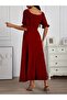 Women's Short Sleeve V-Neck Front Gathered Long Imported Crepe Dress - 3