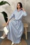 Women's Blue Shirt-Skirt Set Striped Shirt Skirt Set Shirt Collar Buttoned Bodice Gathered Long - 2