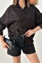 Women's Black Jacquard Shirt with Shirt Collar, Buttoned, Oversize, Long Sleeve, Textured - 3