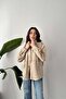 Women's Beige Suede Shirt with Stand Collar, Snap Buttons, Double Pockets, Long Sleeves, Regular Length - 2