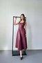Women's Burgundy Strappy Faux Leather Look Square Neck Waist Accent Midi Dress