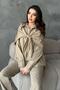 Women's Camel Shirt with Plaid Pattern, Oversized, Shawl Detail, Long Sleeve, Asymmetrical