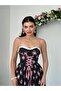 Women's Black Dress with Floral Pattern, Straps, Lace Collar, Long