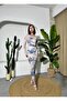 Women's Patterned Floral Tulle Long Sleeve Crew Neck Draped Midi Dress - 7