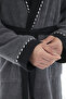 Zeus Şalyaka Men's Bathrobe - Ribbed Dark Gray - Black Collar 100% Cotton - 5