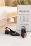 Women's Brown Gold Oval Buckle Pointed Toe Heeled Shoes - 8