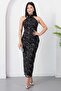 فستان من التول المطرز بياقة هالتر GRS4101 - 5
