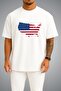 Oversize American Flag and Map Chest Printed Unisex T-Shirt