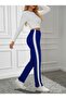 Women's High Waist Side Striped Detail Slit Viscose Two Thread Pants - 3