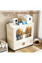 65cm Wide Foldable Wardrobe, Transparent Arc-Shaped Hanging Closet + 2 Hardboard Storage Layers, Double Doors, Vertical Stripes Sides, with Wheels - 4