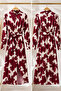 High Collar Window Detail Belted Slit Dress - Burgundy - 2
