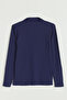 Ribbed Knitwear Rayon Blouse - Navy Blue - 2