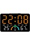 Large LED digital clock displaying time, humidity, temperature, date, and alarm - wall-mountable or flat-mountable - orange - 1 piece
