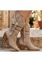 Meria Beige Suede Laser Cut Cowboy Heeled Boots - 4
