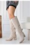 Pitay Beige Suede Heeled Boots