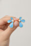 Yellow Framed Light Blue Flower Design Pearl Detailed Bijoux Earrings - 4