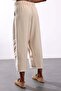 Beige Elastic Waist Wide Leg Trousers - 4