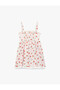 Lace Detailed Cherry Patterned Pleated Strap Dress - 2