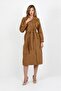 Tan Lined Suit Fabric Belted Long Trench Coat Tns-9007 - 3