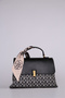 Monogram Printed Long Strap Stylish Women's Hand and Shoulder Bag with Lock and Shawl Detail, Black