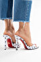 Women's White Polka Dot Detailed Pointed Toe Thin Heeled Slippers Sona - 8