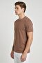 Men Crew Neck Short Sleeve Solid T-Shirt, Brown - 2