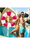 A set of 3 round inflatable PVC pool floats with a retro striped design, ideal for pool parties, beach games, and vacations—80cm. - 4
