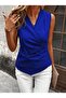 Women's Sleeveless Double-Breasted Collared Imported Crepe Blouse - 2