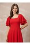 Stretchable Layered Sleeve Fit And Flare Midi Dress - 5