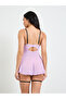 Purple Lace Trim Slip with Brief and Garter Set - 5