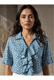 Blue Floral Print Top With Ruffle Detail - 5