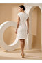 White Cap Sleeves Buckle Detail Midi Dress - 4