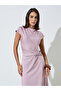 Lilac Gathered Cap Sleeves A-Line Maxi Dress - 2