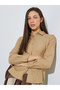 Brown Striped Waist Tie-Up Fitted Shirt