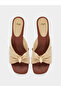 Brown and Beige Ruched Mid Heel Mule - 5
