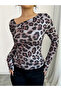 Animal Print Asymmetric Neck Fitted T-Shirt - 4