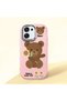 Oppo A6 Pro Compatible Case Camera Protector Pink Silicone Couple Phone Case with Bear Pattern