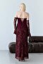 Burgundy Strapless Corset Detailed Sequin Embroidered Long Evening Dress - 7