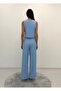 Noble Posture Buttoned Vest Belted Wide-Leg Ice Blue Trousers Set - 7