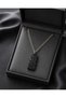 Geometric Patterned Black Plate Pendant Men's Necklace - 2