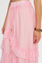 Women's Elastic Waist Pink Asymmetrical Layered Ruffle Skirt - 3