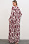 Women's Patterned Long Dress 2596 - Burgundy - 6