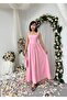 Women's Pink Midi Dress Square Collar Backless Bow Detailed Atlas - 8