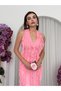 Women's Pink Midi Dress V-Neck Flounced Chiffon Sleeveless Event Dress - 5