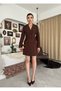Women's Coffee Color Double Breasted Jacket Dress Lace-Up Waist Gathered Long Sleeve Mini - 8