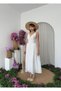Women's White Scallop Embroidered V-Neck Strap Midi Dress with Tie Detail - 7
