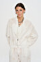 Women's Embroidered Zippered 100% Linen Ecru Bomber Jacket