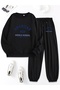 Unisex Men's and Women's American Middle Printed 3 Yarn Crew Neck Sweatshirt Set