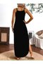 Women's Strappy V-Neck Long Viscose Dress with Side Slits - 3