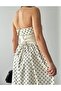 Women's Ecru Strapless Polka Dot Back Tie Drawstring Long Evening Dress - 4